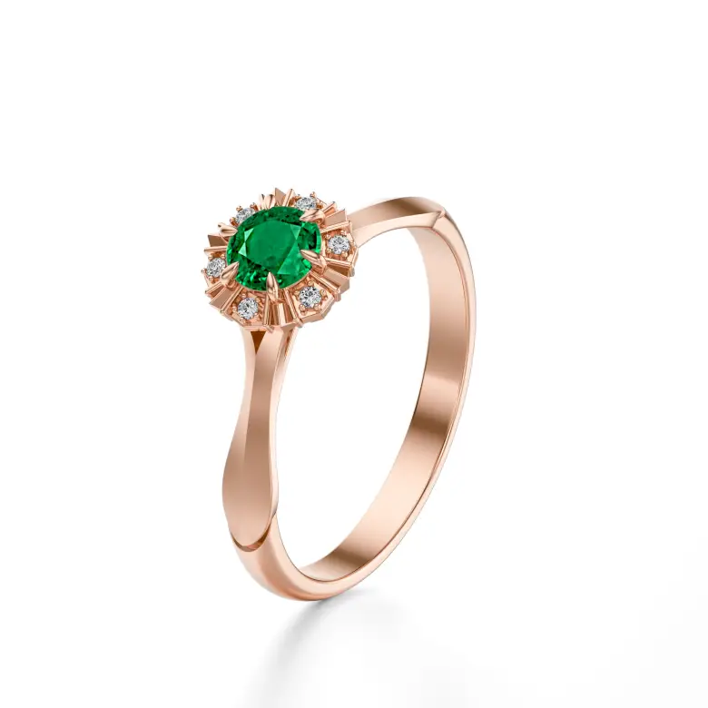 Pierścionek ze szmaragdem i diamentami różowe złoto AJPZ_082